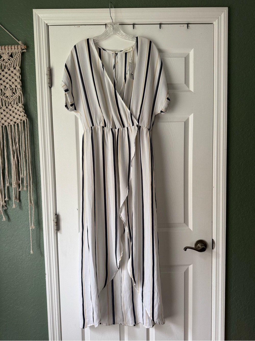 Women's White Navy Striped Wrap dress
